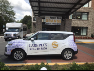 a CarePlus vehicle outside a senior living facility